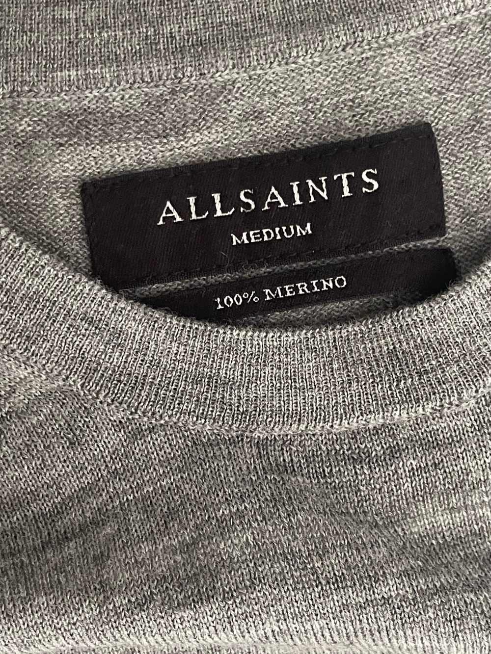 AllSaints Men's Crewneck Sweater in Light Gray & Black BOGO DEAL